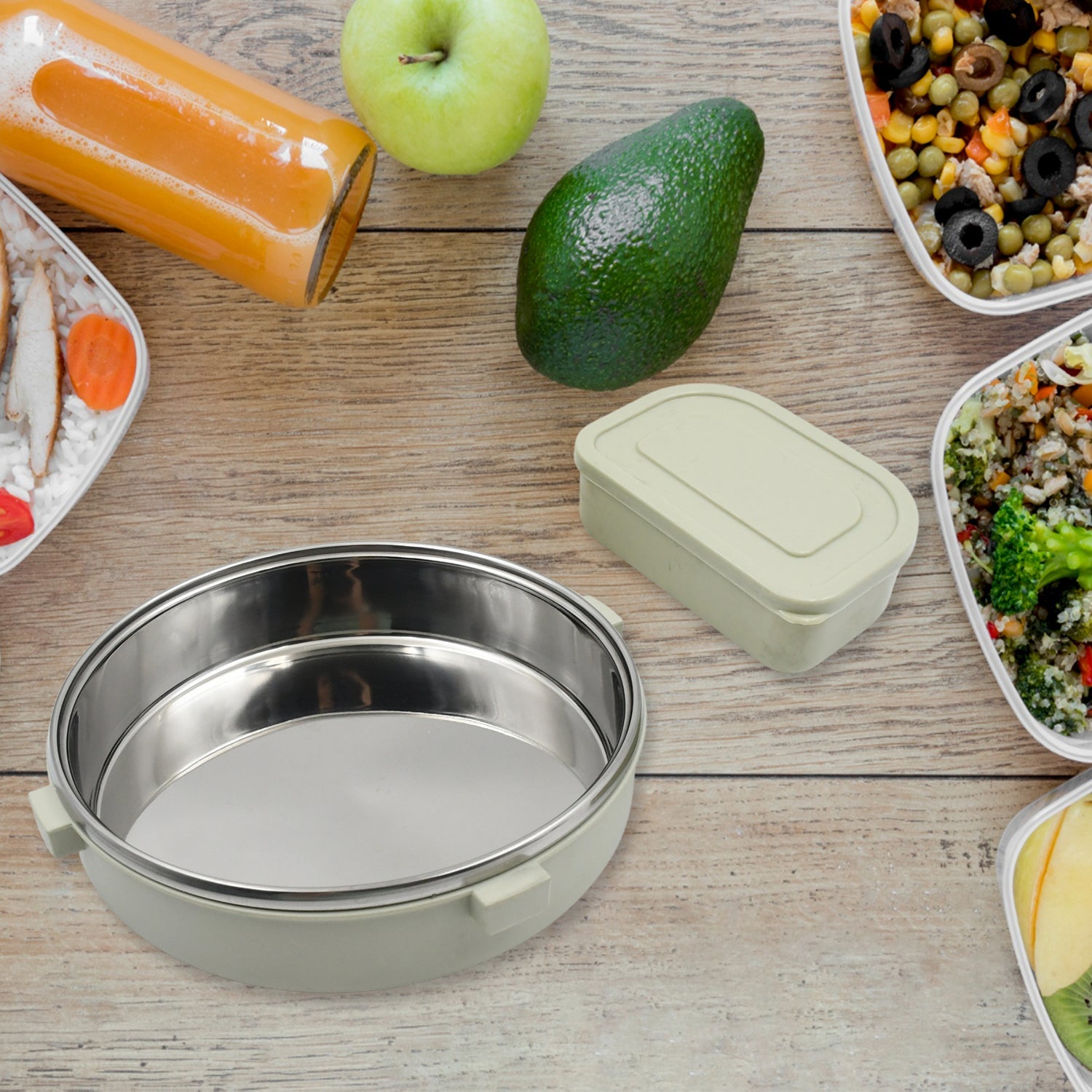 Miracle Stainless Steel Round Lunch Box, with Small Plastic Box Insert Leak Proof Lunch Box with Transparent lid, Lunch Box for Kids & Adults for School, Office (450 ML + 250 ML Approx) Miracle Stainless Steel Round Lunch Box, with Small Plastic Box Insert Leak Proof Lunch Box with Transparent lid, Lunch Box for Kids & Adults for School, Office (450 ML + 250 ML Approx)